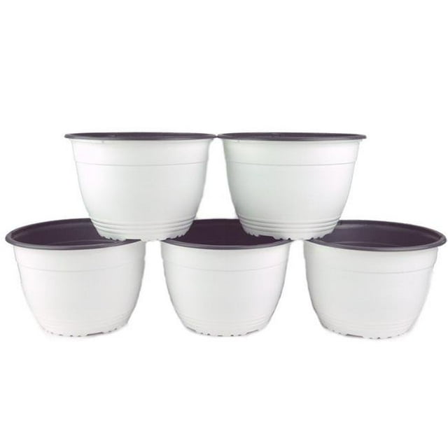 Poppelmann VAA212175 Pot Rond en Plastique de 8,25 Po&44; Blanc et Gris - Pack de 5
