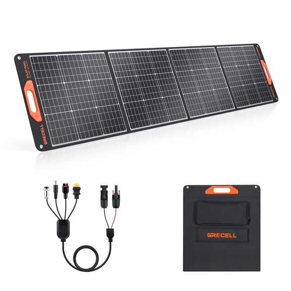 200W Portable Solar Panel, GRECELL 12V/24V Flexible Foldable Solar Generator Charger Power Backup for Power Station Outdoor Van