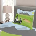 thumbnail image 3 of Golf Course Scene Bedspread, Cartoonish Golf Club Themed Mountains Little Car and Flag, Decorative Quilted 2 Piece Coverlet Set with Pillow Sham, Twin Size, Lime Green, by Ambesonne, 3 of 4