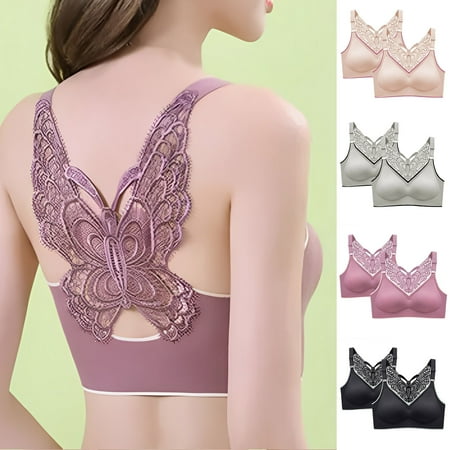 Fesfesfes Bras for Women Wireless 2-Pack Women Sexy Back Top Bra Wire Free Underwears Base Style Sports Bras for Women High Support