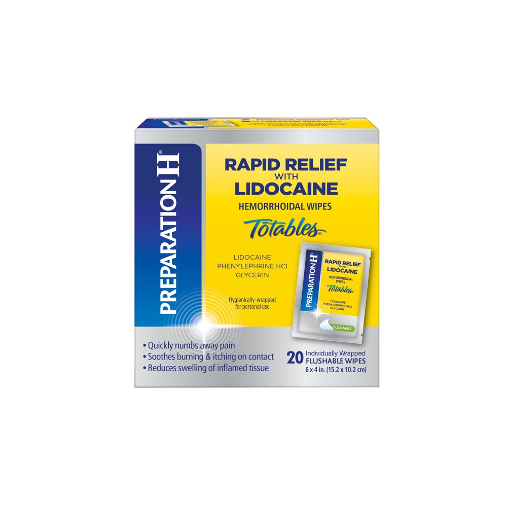 Preparation H Rapid Relief with Lidocaine Hemorrhoid Symptom Treatment Flushable Wipes, Numbing