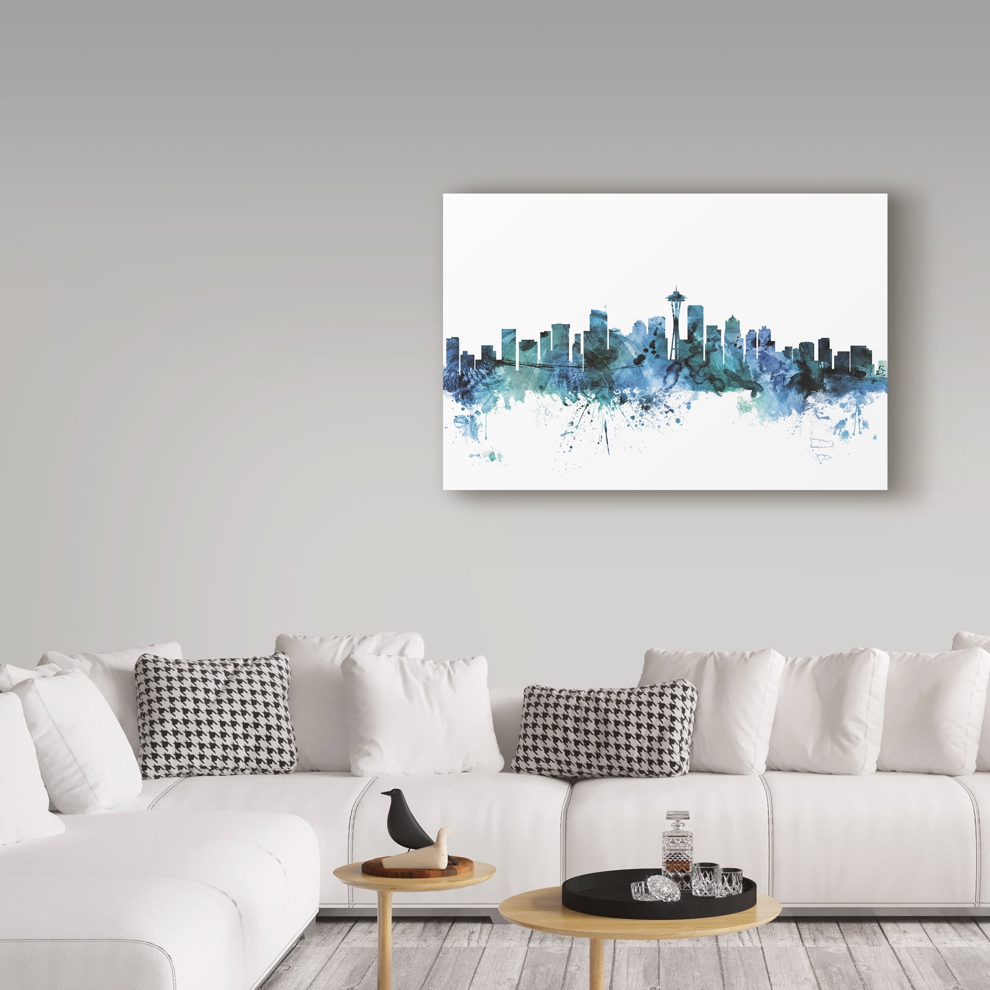Trademark Fine Art 'Seattle Washington Blue Teal Skyline' Canvas Art by Michael Tompsett