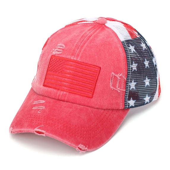 QSAWXQZ Women's Baseball Cap Independence Day Flag Hollow Out Mesh Adjustable Cotton Outdoor Sun Hat Lightweight Travel Headwear Free Size