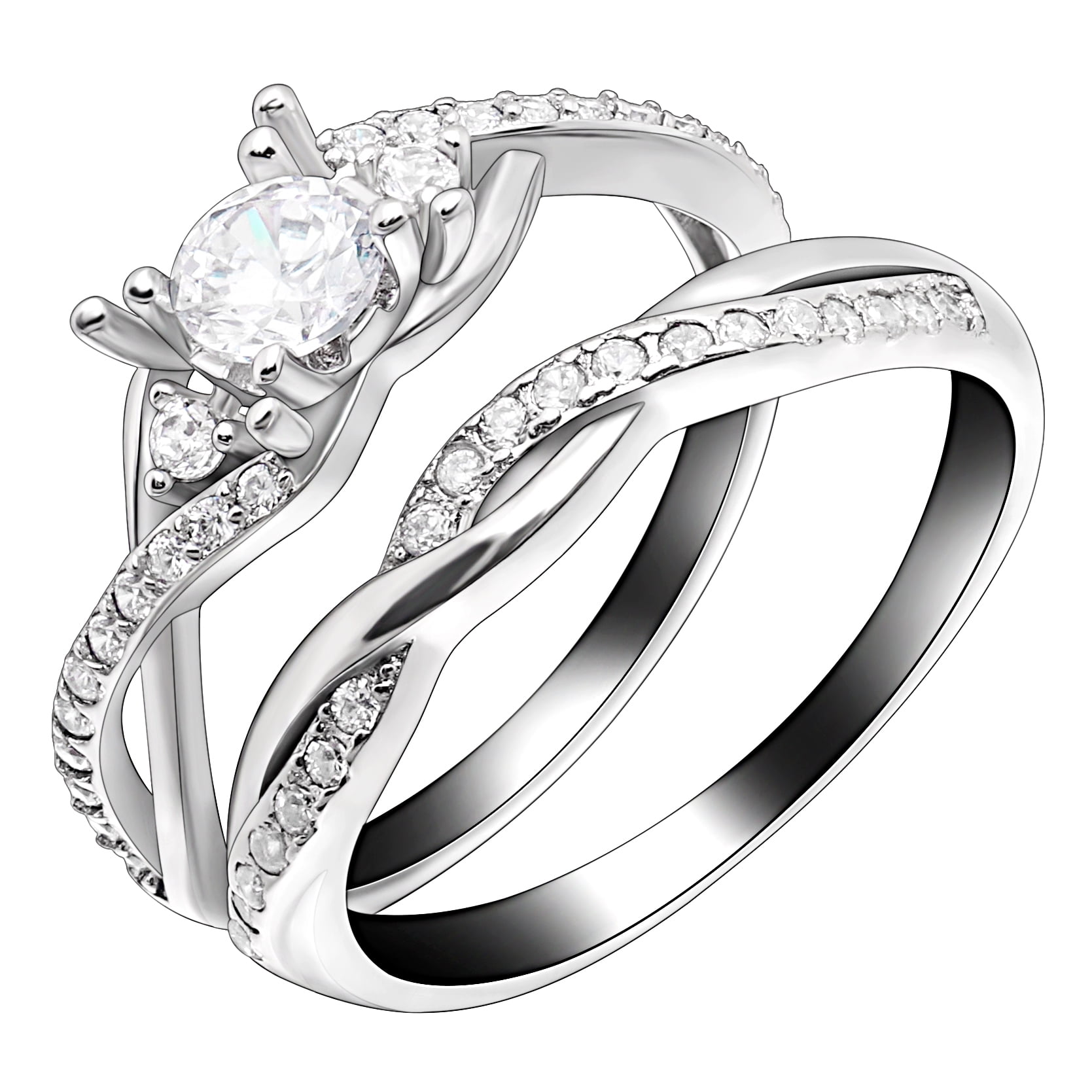 Sterling Silver 925 BRIDAL WEDDING SET EMERALD CUT DESIGN CZ RING 10MM SIZE 5-10 