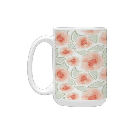 

Floral Macro Rose Flower Petals Blossom Florets Buds in Misty Tones Purity Artwork Salmon Pale Green Ceramic Mug (15 OZ) (Made In USA)