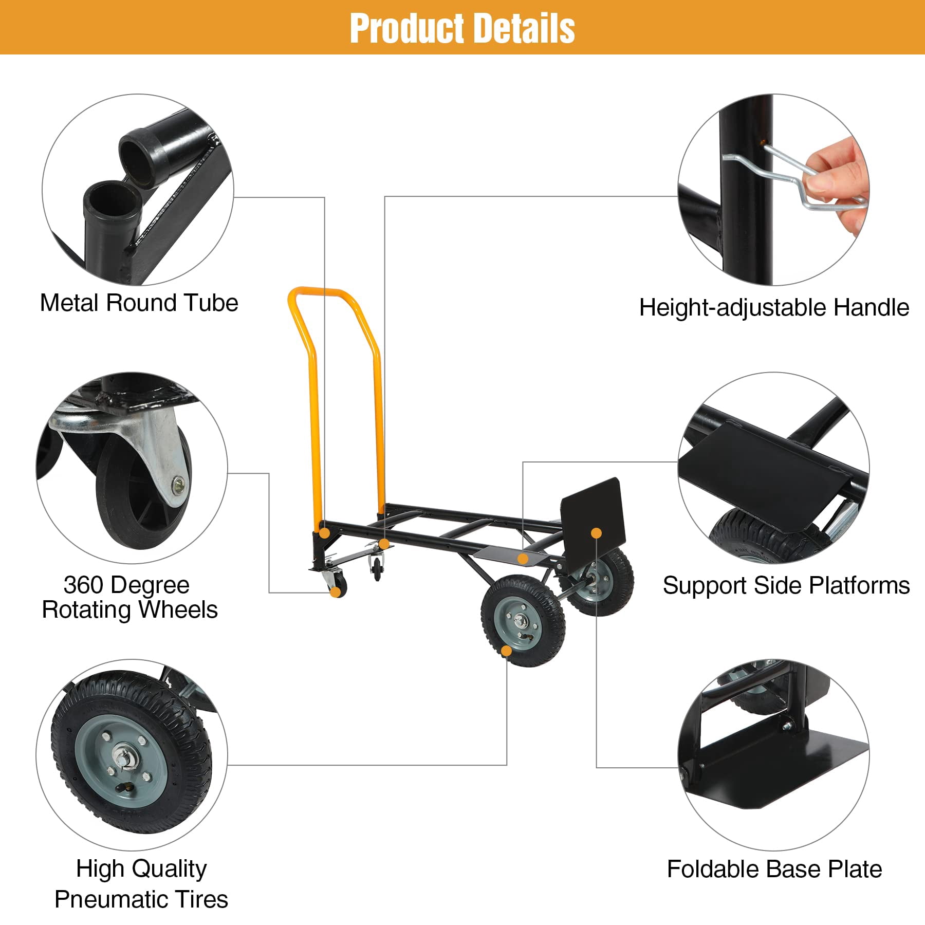 RedSwing Convertible Hand Truck – 2-in-1 Portable 4-Wheel Dolly Cart, Heavy-Duty Platform Cart for Moving, 330 lbs Capacity