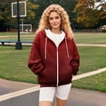 thumbnail image 7 of ManxiVoo Women's Oversized Pocket Zipper Hooded Jacket Long Sleeve Track Style Casual Top M Size Red, 7 of 7