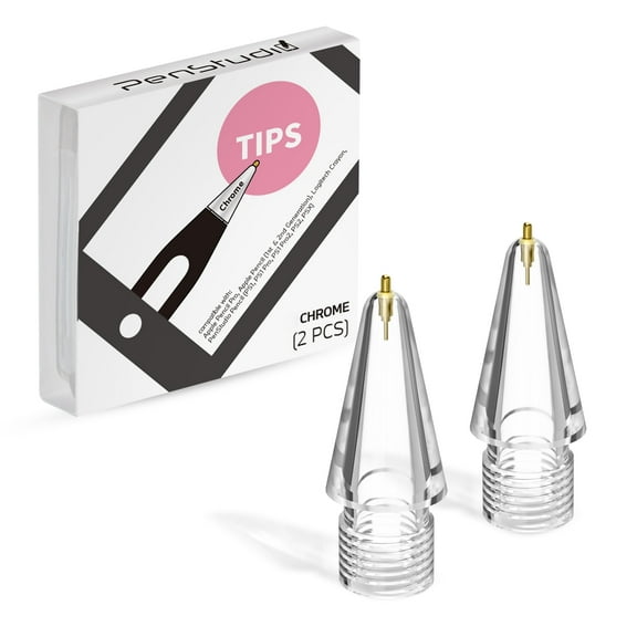 Chrome Metal Tips for Apple Pencil Pro 1st, 2nd & USB-C 2 Packs｜Durable Pencil Tip Replacement, Precise Control Stylus Tips & Pen-feel Pencil Nibs