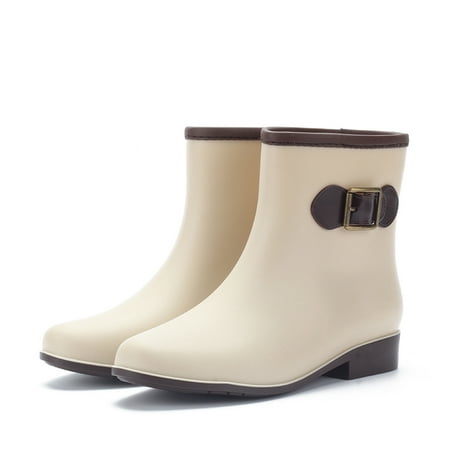 

Women Waterproof Non-slip Solid Color Rain Shoes Fashion Plastic Low Heel Hasp Mid Boots