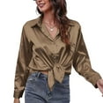 thumbnail image 4 of Hesxuno Button Down Shirts For Women Trendy Soft Satin Silk Solid Shirt Loose Comfy Turndown Collar Long Sleeve Blouses Ladies Casual Tops, 4 of 6