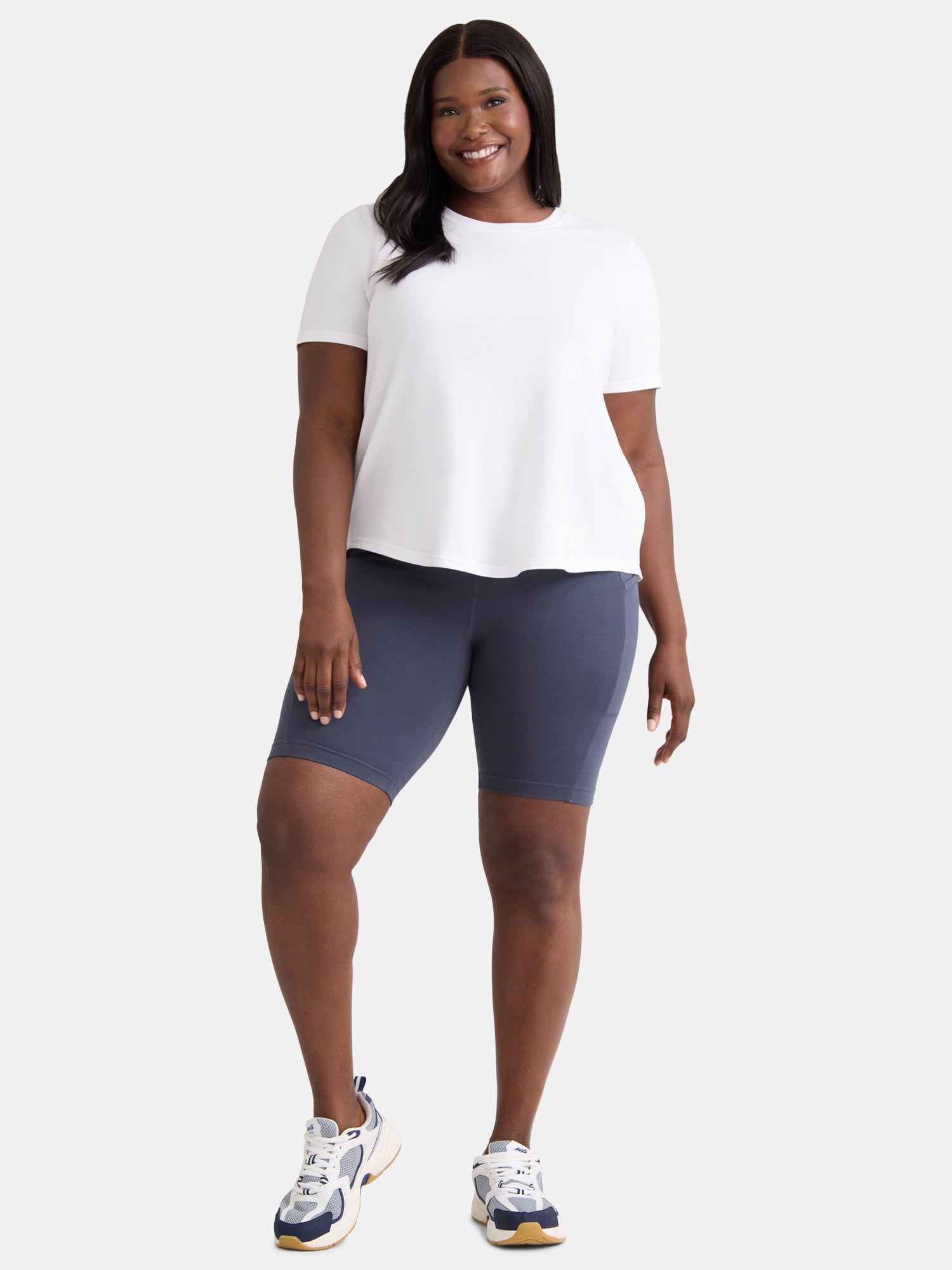Terra & Sky Women’s Plus High Rise Biker Shorts with Pockets, 9” Inseam, Sizes 0X-4X