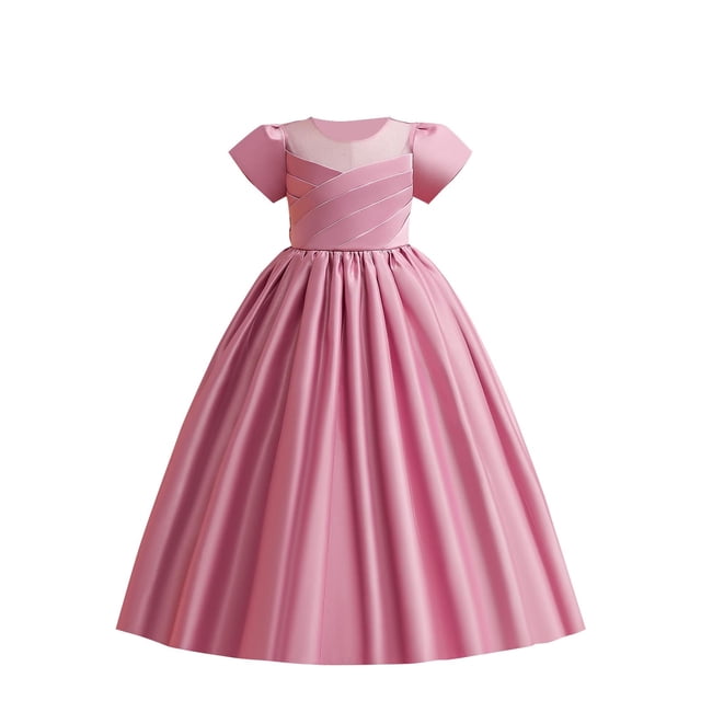 Zpanxa Robes à Fleurs pour Filles Robe Princesse en Satin de Couleur Unie Robe de Fête d'Anniversaire de Spectacle Coton Polyester Rose 9 Ans