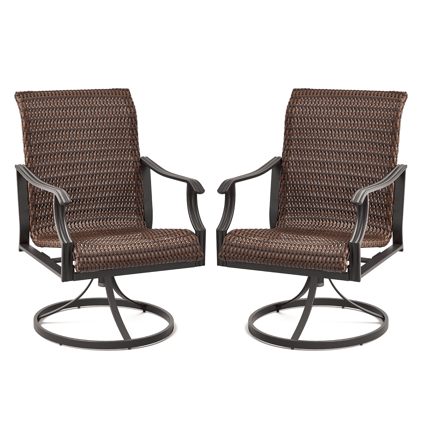MELLCOM Patio Wicker Swivel Chair Set of 2, Heavy Duty Outdoor Dining Chairs with 23.5'' High Back, Extra-Large Water-Fall Seat, Rattan Porch Chair Gentle Rocker for Outside