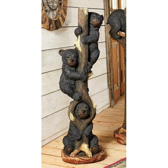 Black Forest Décor - Three Bears in a Tree Sculpture - Rustic Bear Decoration for Cabin, Lodge - 45.5" x 14" x 12"
