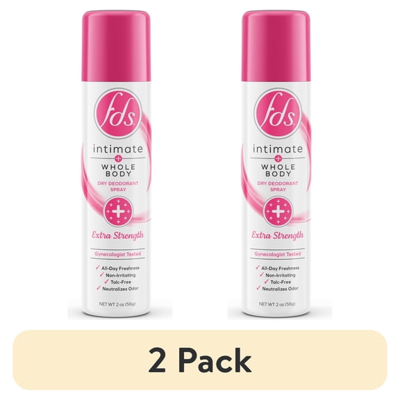 (2 pack) FDS Intimate + Body Dry Feminine Deodorant Spray, Extra Strength, 2 oz