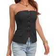thumbnail image 5 of Sleeveless Women's Sexy Plunge Vest Jacket Button Fitted Strapless Work Suit Tank Top, 5 of 7