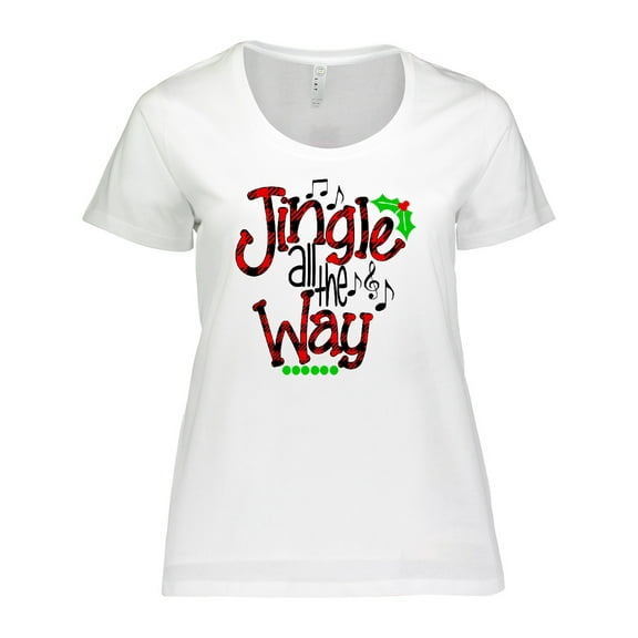 Inktastic Christmas Jingle All the Way with Music Notes and Holly Women's Plus Size T-Shirt