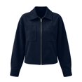 thumbnail image 6 of PRINxy Women's Long Sleeve Notch Lapel Full Zip Cropped Jacket with Faux Suede and Chest Pockets for Fall Winter Casual Navy S, 6 of 7