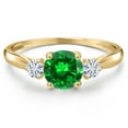 thumbnail image 3 of Gem Stone King 10K Yellow Gold Green Created Emerald and White Moissanite 3-Stone Ring for Women | 1.20 Cttw | Round 6MM | Gemstone May Birthstone | Size 6, 3 of 6