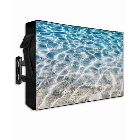 Outdoor TV Cover 30 to 32 Inch Weatherproof, Blue Coastal Ocean Waterproof TV Screen Protector for Outside Decor with Zipper and Pocket 30"L x 19"H  , Sea Water Wave