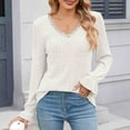 thumbnail image 3 of Scyoekwg Womens Long Sleeve Fall Tops V-Neck Stripe Brushed Tops Vintage Loose Fall Clothes Dressy Casual Blouses Fashion Solid Color Blouses(White,S), 3 of 7