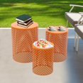 thumbnail image 6 of Set of 3 Outdoor Side Table,Househeld Metal Frame Openwork Pattern Accent Table,Freestanding Modern Cylindrical End Table for Gardens, Balconies, Bedrooms, Living Rooms, (Black), 6 of 20