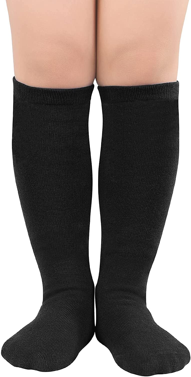 Zando Kids Knee High Socks For Girls Toddler Soccer Socks Black School Uniform Tube Socks
