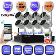 EverGrow New Long Range 8CH 2K 3MP 1296P HD Wireless Security Camera System Wifi Outdoor IP Camera NVR Kit, Two Way Audio (CAM-WIFI-8CH-A-2MP-4)