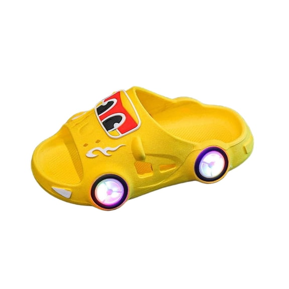 Light Up Sandals for Kids, Waterproof Car Shoes with LED Lights, Comfortable Kids Slides for Pool & Beach Age 2-9, Yellow,Size 24