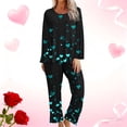 thumbnail image 2 of Hueook Valentine Day 2 Piece Set Valentines Day Pj Women's Casual Valentine's Day Non Positioning Printed Long Sleeved+cropped Pants with Pockets Home Sports Pajamas Set Light Blue XL, 2 of 6