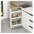 thumbnail image 2 of Slim Rolling Cart, 4-Tier Storage Cart with Handle, Spice Rack on Wheels Next to Fridge, Laundry Room Cart Between Washer and Dryer, Narrow Kitchen Cart for Small Spaces (White & Natural), 2 of 9