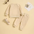 thumbnail image 5 of Tisuna 2 Pieces Outfit Set For Infant Boys Girls Solid Color Long Sleeve Crew Neck Sweatsuit Breathable Leisure Autumn Kids Sport Wear With Pocket Beige Size 18-24 Months, 5 of 7