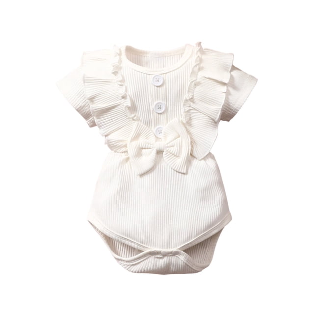 Body De Bebé Canastilla Onesies Para Niños Pequeños Verano Lindo Color Sólido Volante Algodón Traje Mameluco Mono Blanco Odeerbi LM103-3497