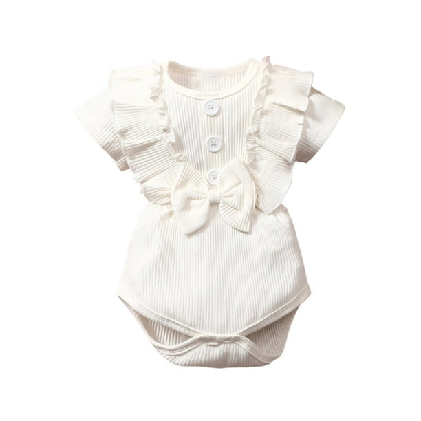 Body De Bebé Canastilla Onesies Para Niños Pequeños Verano Lindo Color Sólido Volante Algodón Traje Mameluco Mono Blanco Odeerbi LM103-3496