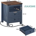 thumbnail image 2 of Nightstand with Charging Station, Farmhouse Night Stand with 2 Drawers and Shelf Storage, Blue Wooden Side End Table, Bedside Cabinet for Bedroom, Living Room, Closet,Office, 2 of 17