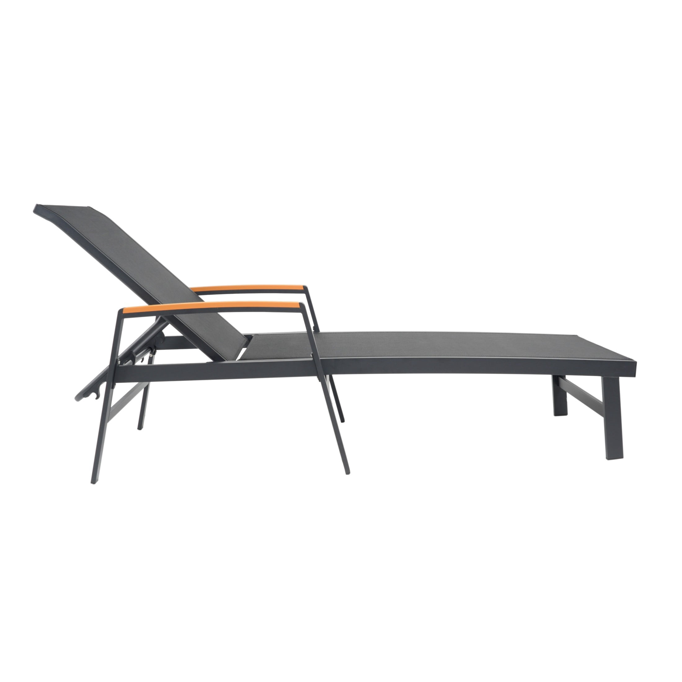 Stylish Outdoor Adjustable Chaise Lounges with Aluminum Frame and Mesh Seating, Black+Natural