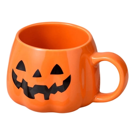 Halloween Pumpkin Mug Decorations , Cute Orange Ceramic Pumpkin Shaped Cup Pumpkin Coffee Mug for Adults Kids Women,Orange,1PC
