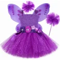 thumbnail image 2 of Disfraz de hada mariposa morada para niñas con alas y flores brillantes, vestido de tutú para niñas pequeñas, ropa de fiesta de Halloween, 2 of 5
