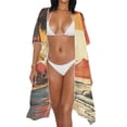 thumbnail image 3 of DISNIMO Sunset Palm Tree Print Beach Cover Ups for Women Open Front Long Kimono Swimsuit Cover up Cardigan Bikini Coverups Summer Casual Resort Wear, 3 of 6