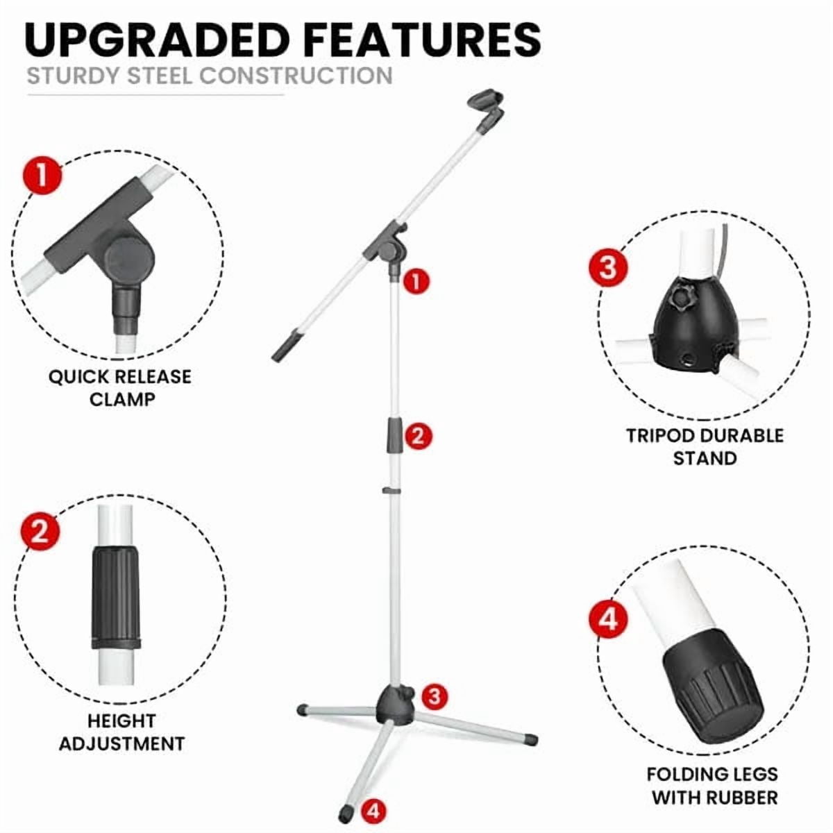 Tripod Mic Stand Floor 4Pcs Adjustable 18 to 72 Inches Sturdy Boom Arm Holder Microphone Stands Pedestal Para Microfono for Singing