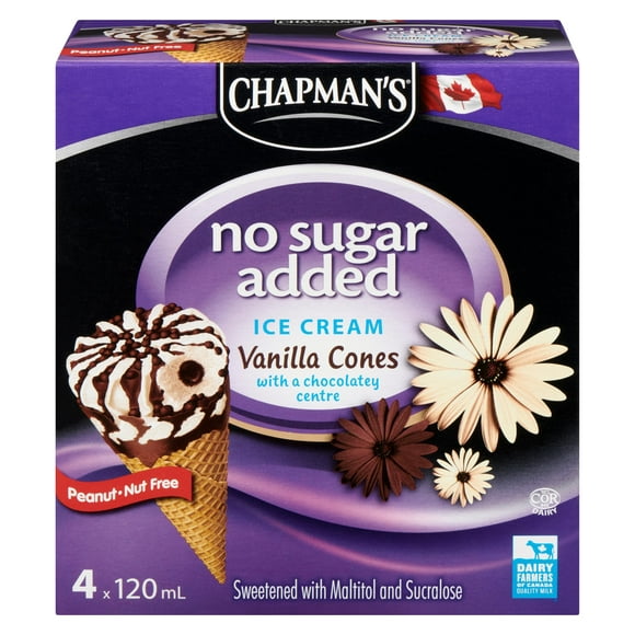 Chapman's sans sucre ajouté cornet de crème glacée vanille 4 x 120mL