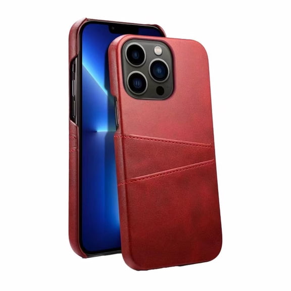 TECH CIRCLE PU Leather Card Case For iPhone 14 Pro Max,Slim Lightweight Soft Back Cover Grip Protective Classic Business Women Men Cases with Card Slot for Apple iPhone 14 Pro Max 6.7" 2022,Red