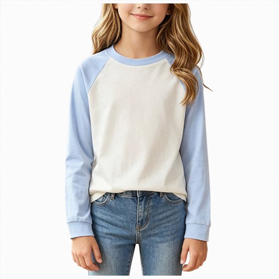 Gubotare Kids Long Sleeve Shirt Girls Basic Shirt Crew Neck Long Sleeve T-Shirts Teen Girls Tee Kids Clothes Size 7-8 (Light Blue,7-8 Years)