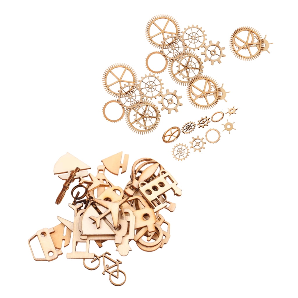 60x Steampunk Wooden Gear Shapes Craft Art Wood Embellishments