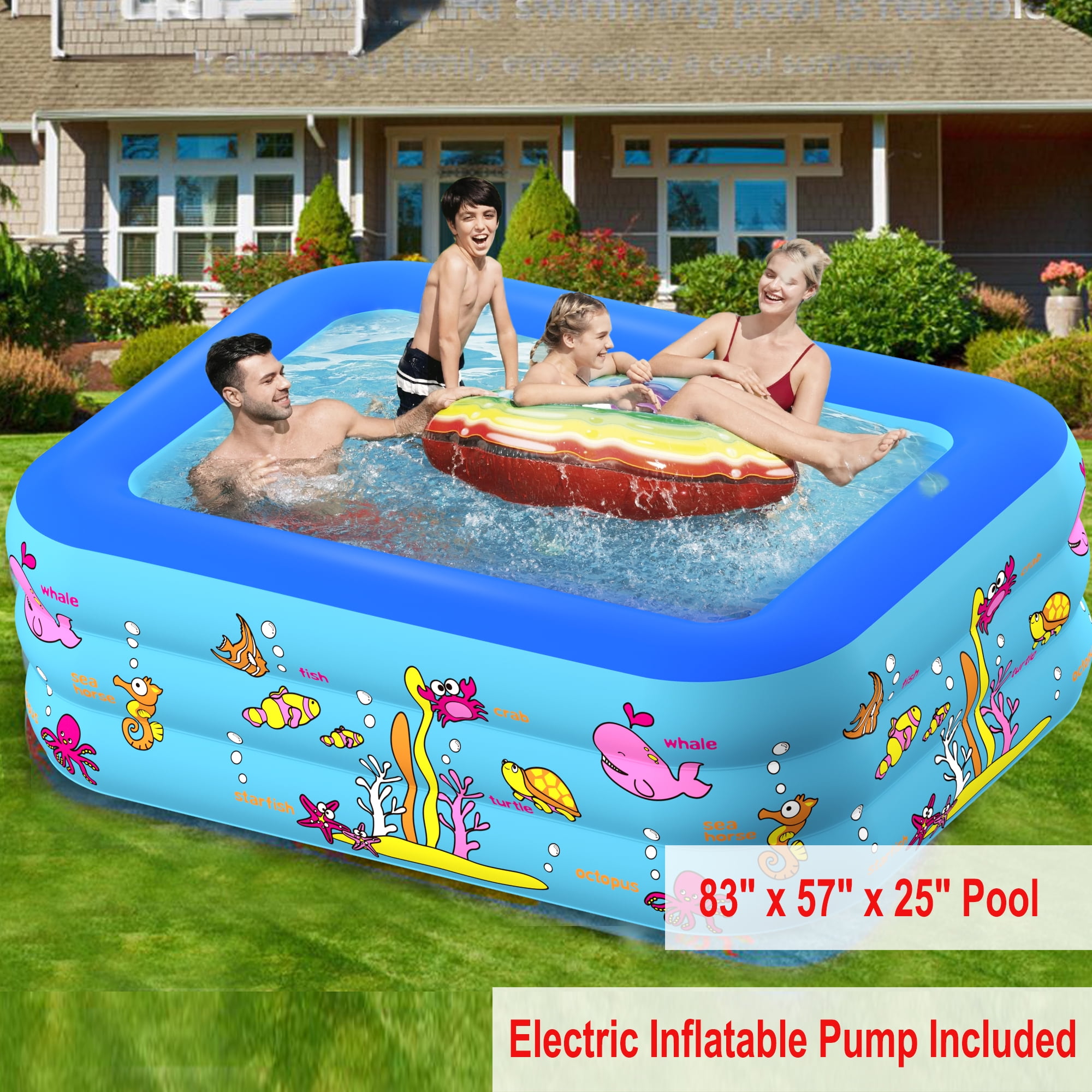 Garden,Outdoor Lawn Coopark Inflatable Swimming Pool for Kids and Adults Family Lounge Pools 97x63x22Full-Sized Large Above Ground Inflatable Pool Floats in Summer for Backyard 
