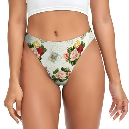 Thongs for Women - Vintage Bike Flower Butterfly No Show Seamless Womens Thongs Underwear  Soft Stretch G String Thongs for Women Cuteness Ladies Thong Bikini Panties Briefs