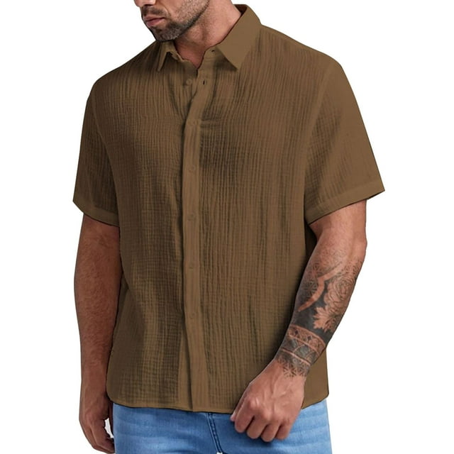 Camisa de manga corta con cuello cubano para hombre - Camisa informal con botones para bodas en la playa - Ropa de verano