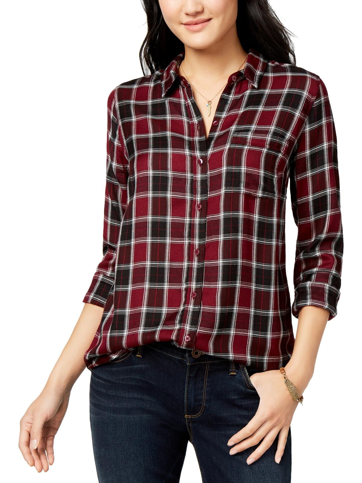 Lucky Brand Lucky Brand Womens Plaid Long Sleeve ButtonDown Top