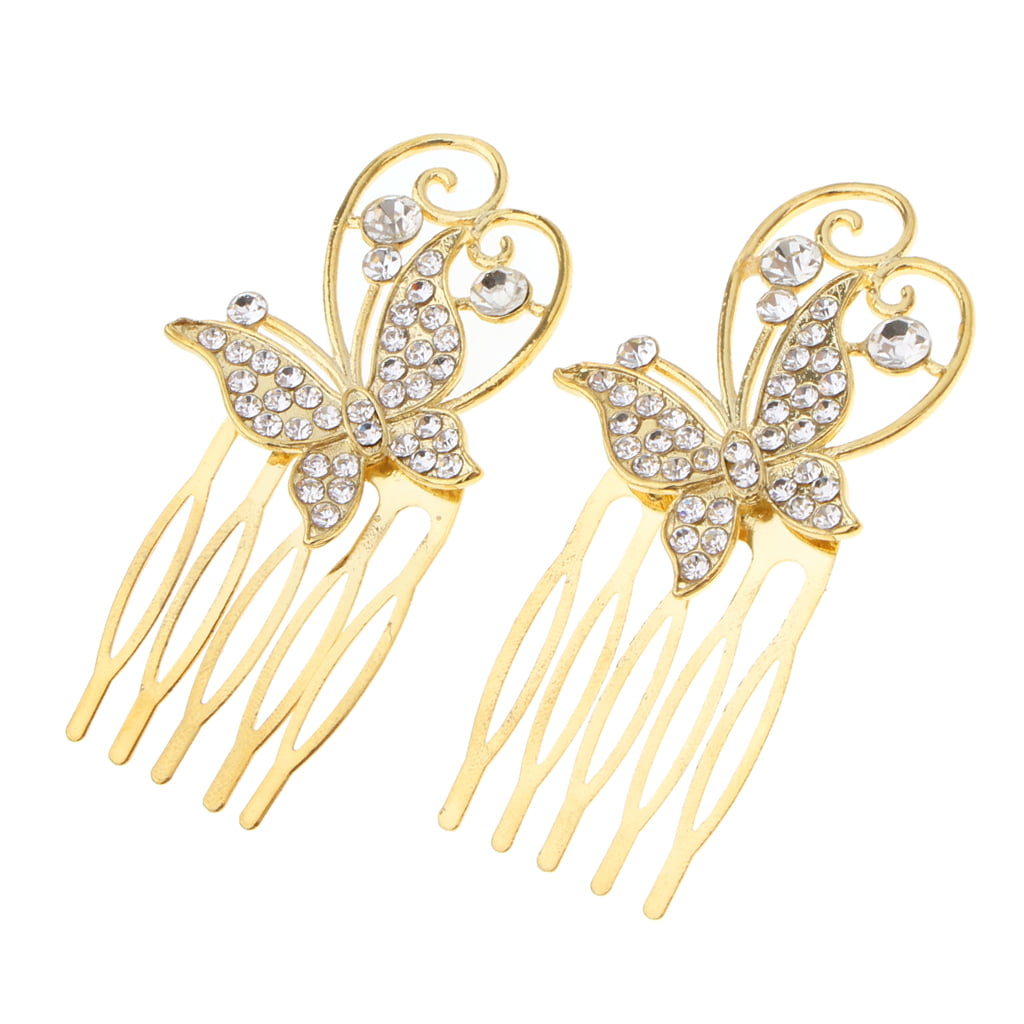 2Pcs Women Shiny Gold Butterfly Hair Clip Headband Hair Accessories Headpiece 