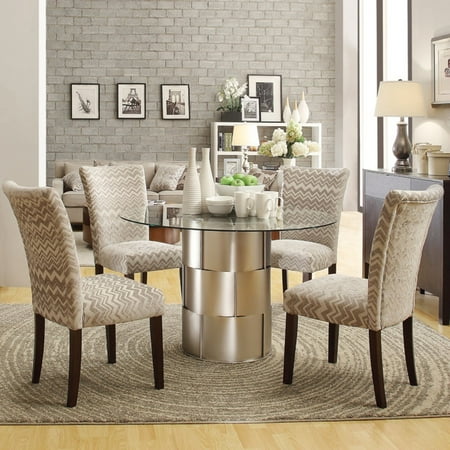 Homelegance Dining Table Set - Homelegance Glass Top Barrel 5 Piece Dining Table Set with Chevron Chairs